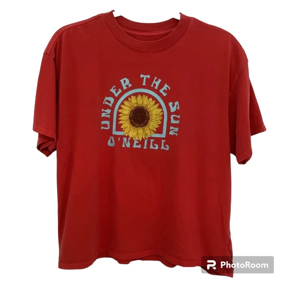 O’Neil Boxy Short Sleeve T-Shirt with‎ Sunflower Print Red Size XS NWOT
